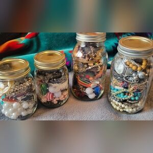 Assorted Jewelry in Mason Jars